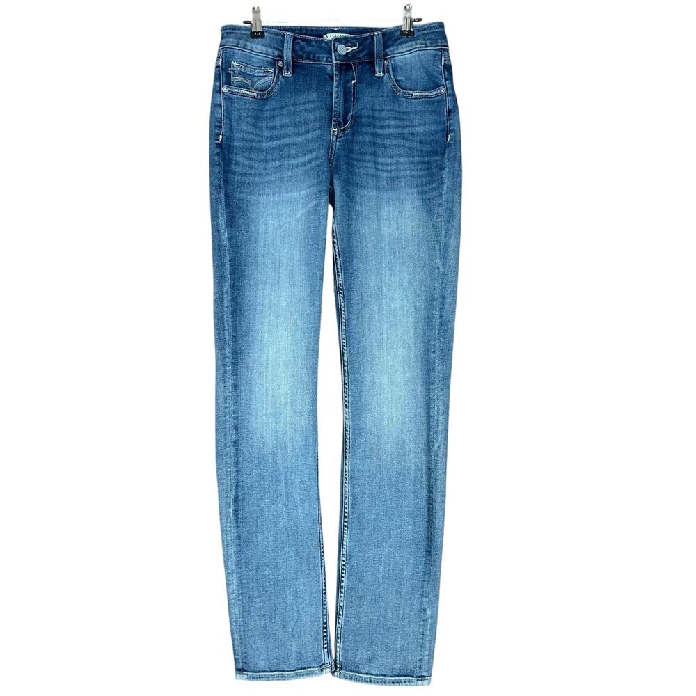 Vigoss Jeans Women Size 2 Blue Stone Washed Whiskered Classic Straight Denim